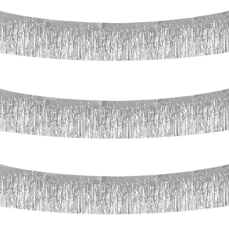 BEISHIDA 3 Packs 30 Feet Metallic Foil Fringe Garland Tinsel Streamersï¼ŒShiny Silver Wall Hanging Tinsel Fringe Banners for Wedding Birthday Party Decoration Halloween Christmas New Year - Image 1